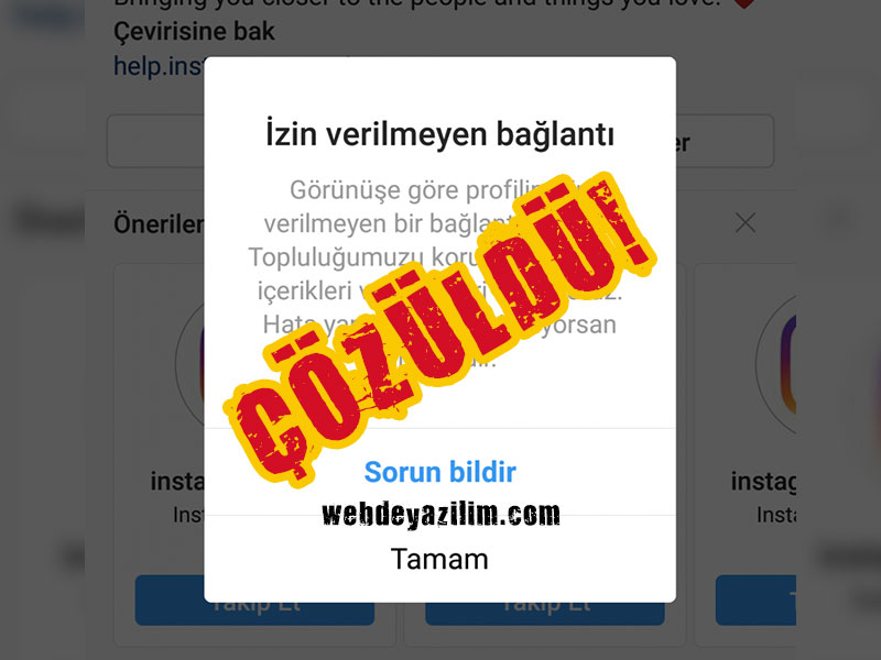 instagram izin verilmeyen bağlantı çözümü