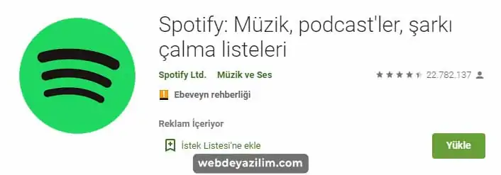 Android Müzik İndirme Programı Spotify