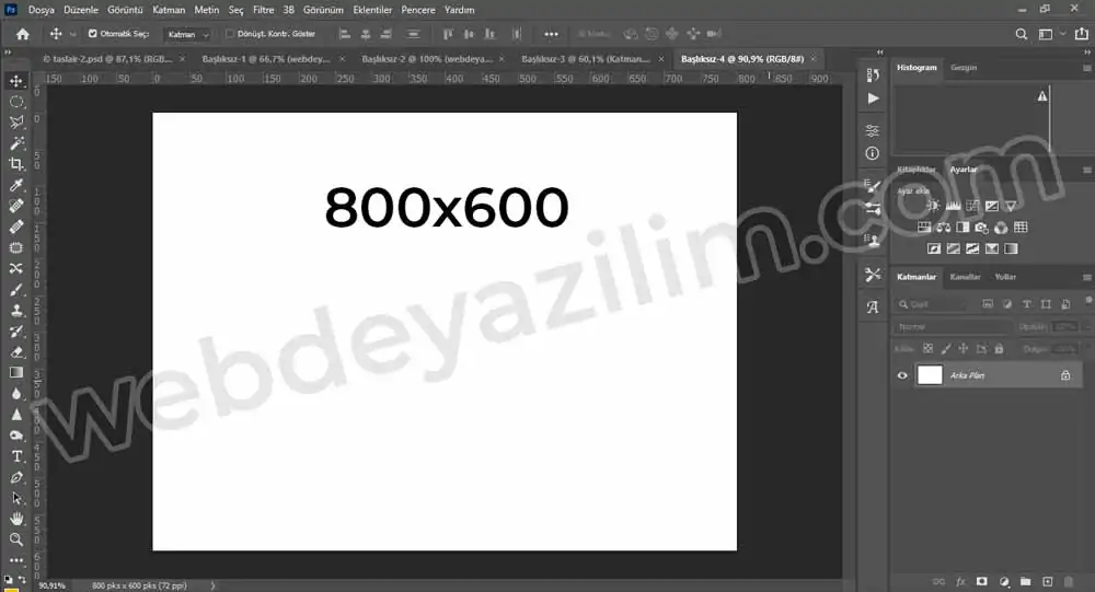 800x600 Ölçülerinde Photoshop Çalışma Alanı