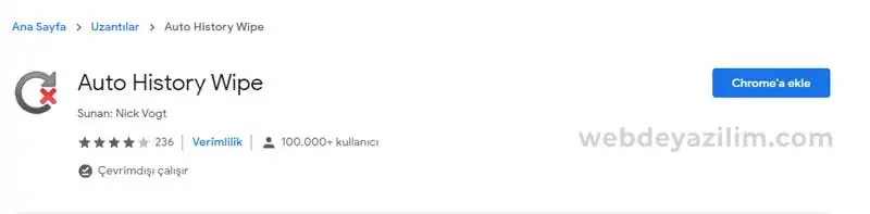 chrome auto histoy wipe uzantısı