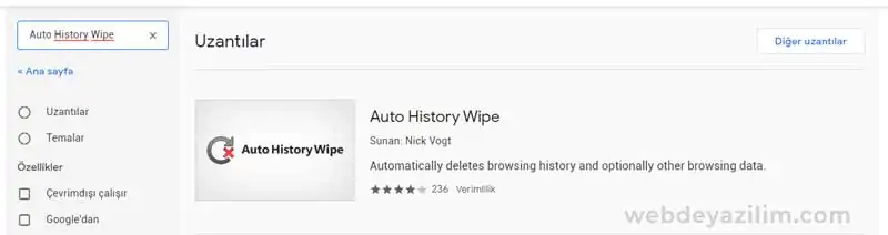 chrome auto histoy wipe uzantısı