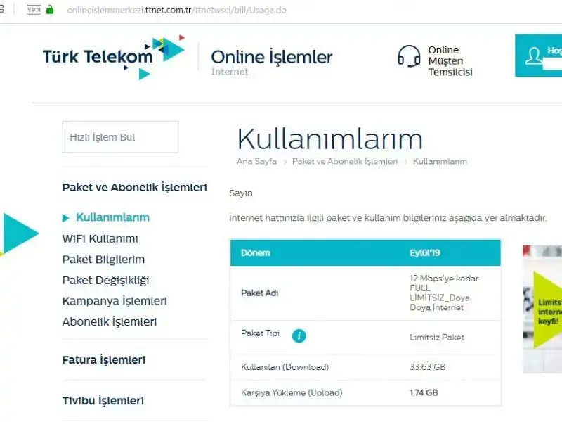 türk telekom online işlemler kalan kullanımlarım