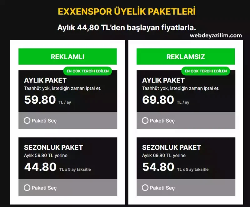 ExxenSpor paket ücretleri 2022 Nisan