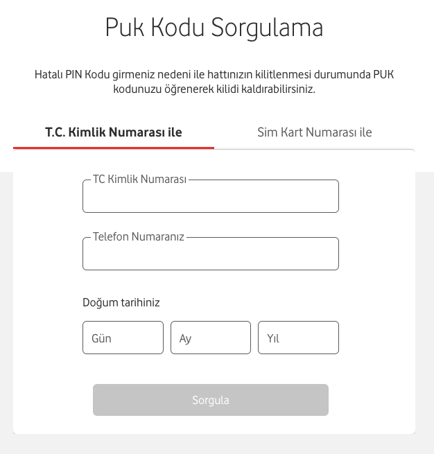PUK Kodu Öğrenme - Vodafone